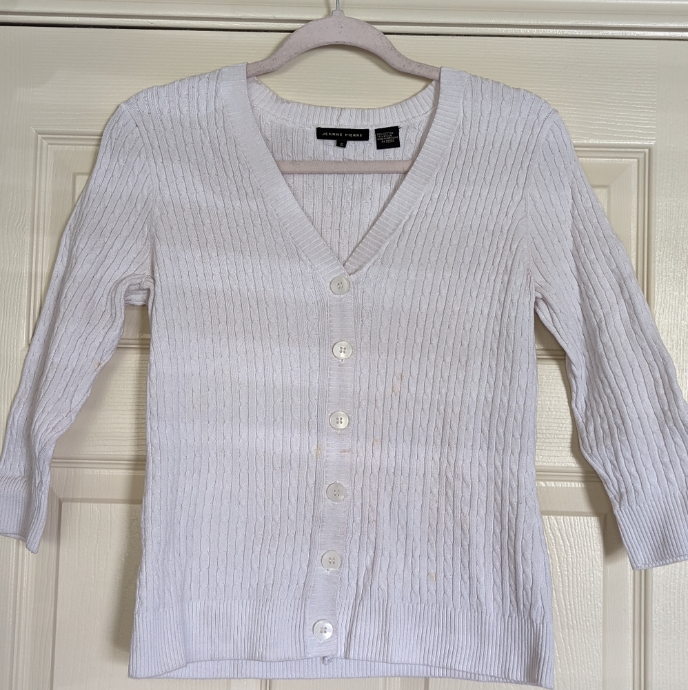 Jeanne Pierre Small White Knit Cardigan/Sweater
